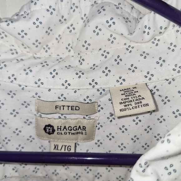 Haggar White and Blue Patterned Casual Shirt Short Sleeve - Picture 2 of 3